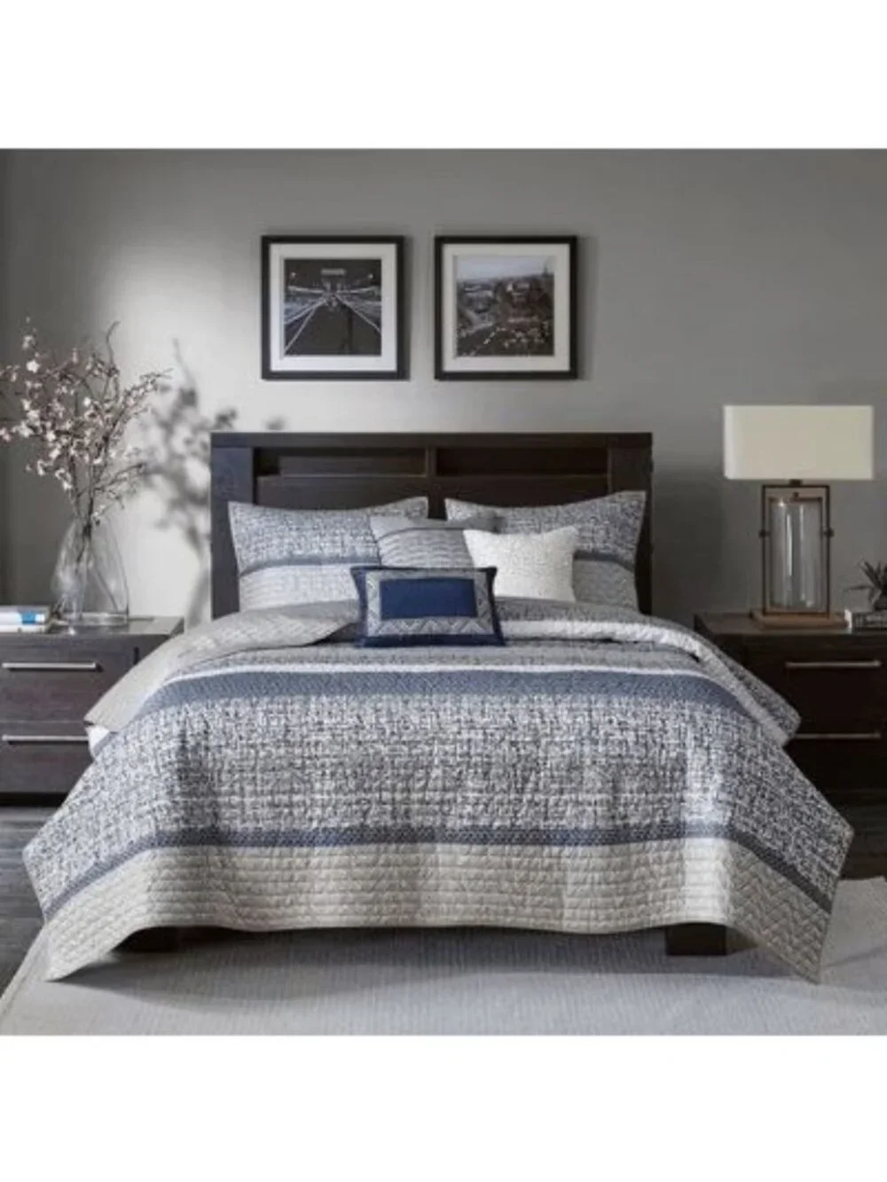 NWT Madison Park Harmony Jacquard 6 Pcs Coverlet Set Navy King/California King